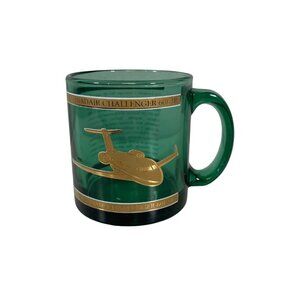 Canadair Challenger 601 3R Green Glass Embossed Mug Gold Lettering Jet Design